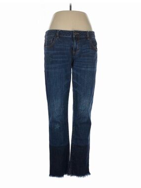 CABI- Dark Wash Straight-Leg Jeans with Frayed Hem